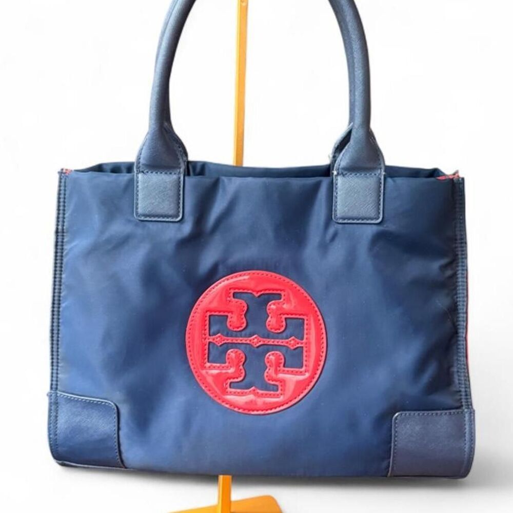 Tory Burch Ella Color-Block Nylon Tote Bag Royal Navy Cherry Apple Red